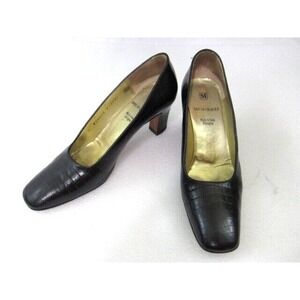 BRUNO MAGLI SZ 8AA Black Gator Embossed Leather Pumps Shoes Italy